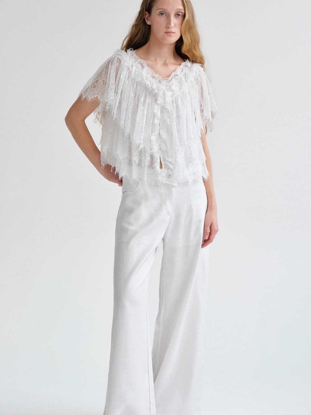 Source Unknown White Lace Fringe Blouse